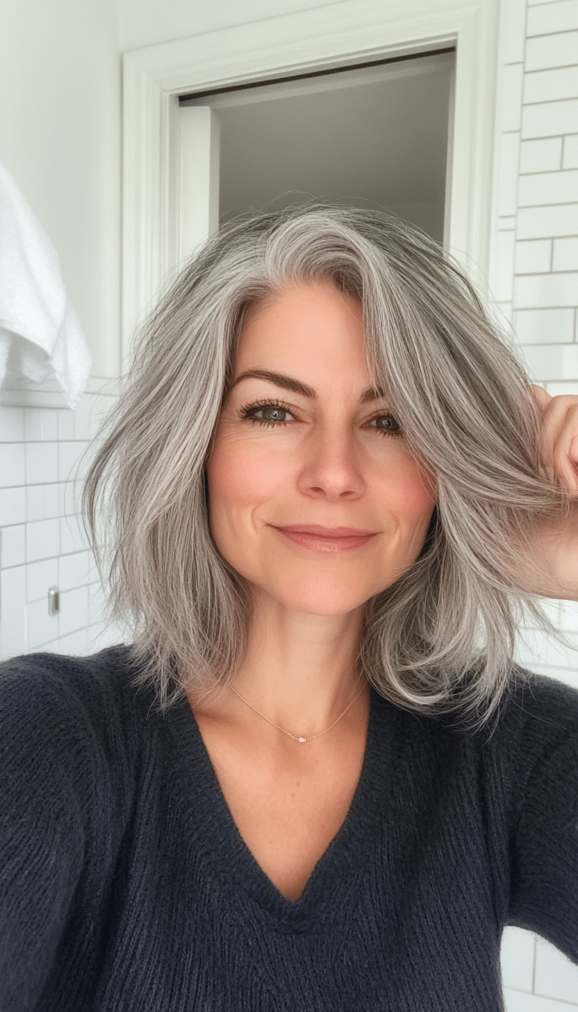 9. Softly Layered Crop in Natural Gray Blend (Hairstyles For Women Over 50 With Fine Hair) - Hairstyles For Women Over 50 With Fine Hair