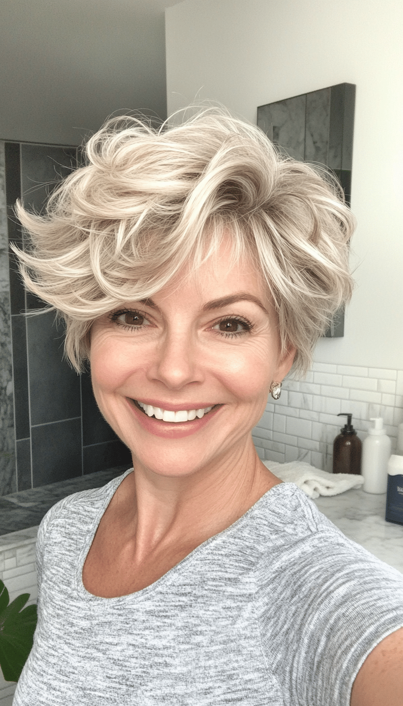 12. Short Tousled Cut in Light Ash Blonde (Hairstyles For Women Over 50 With Fine Hair) - Hairstyles For Women Over 50 With Fine Hair