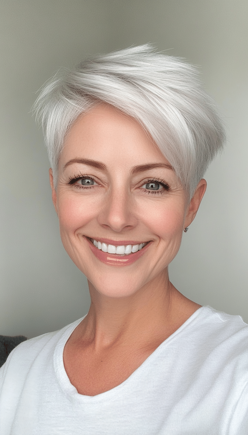 16. Short Cropped Cut in Cool Platinum (Hairstyles For Women Over 50 With Fine Hair) - Hairstyles For Women Over 50 With Fine Hair