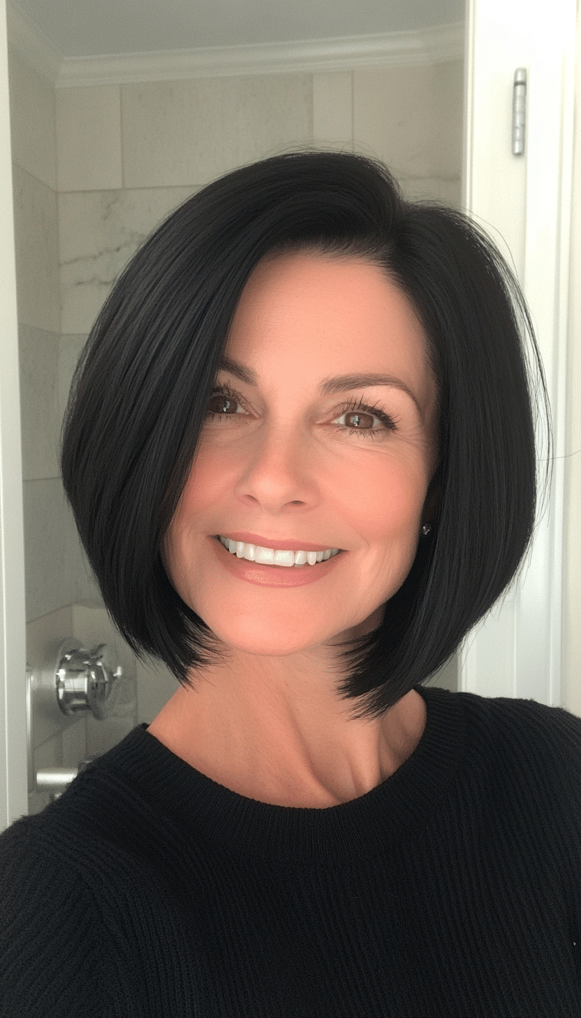 21. Classic Blunt Bob in Jet Black (Hairstyles For Women Over 50 With Fine Hair) - Hairstyles For Women Over 50 With Fine Hair