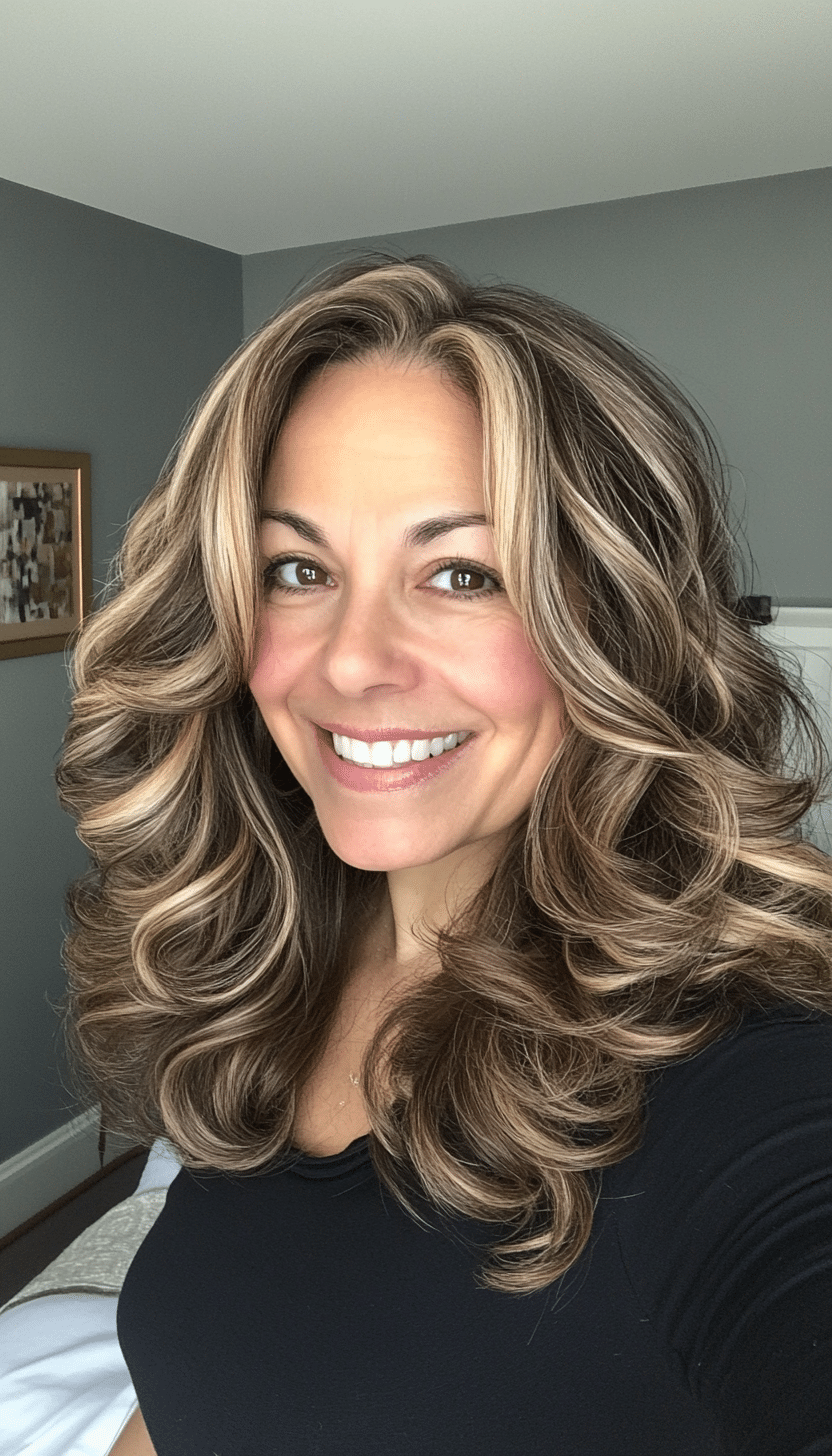 22. Soft Curls with Subtle Hazelnut Highlights (Hairstyles For Women Over 50 With Fine Hair) - Hairstyles For Women Over 50 With Fine Hair