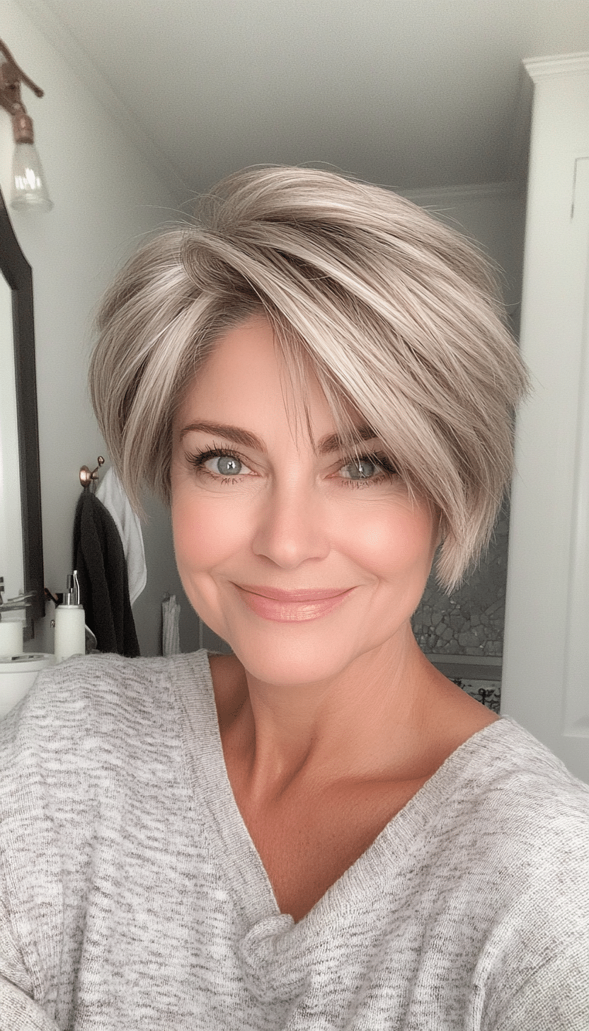23. Layered Pixie with Ash Blonde Undertones (Hairstyles For Women Over 50 With Fine Hair) - Hairstyles For Women Over 50 With Fine Hair