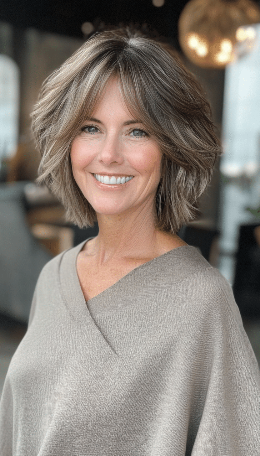 1. Layered Bob with Ash Brown (Best Hairstyles For Women Over 50) - Best Hairstyles For Women Over 50