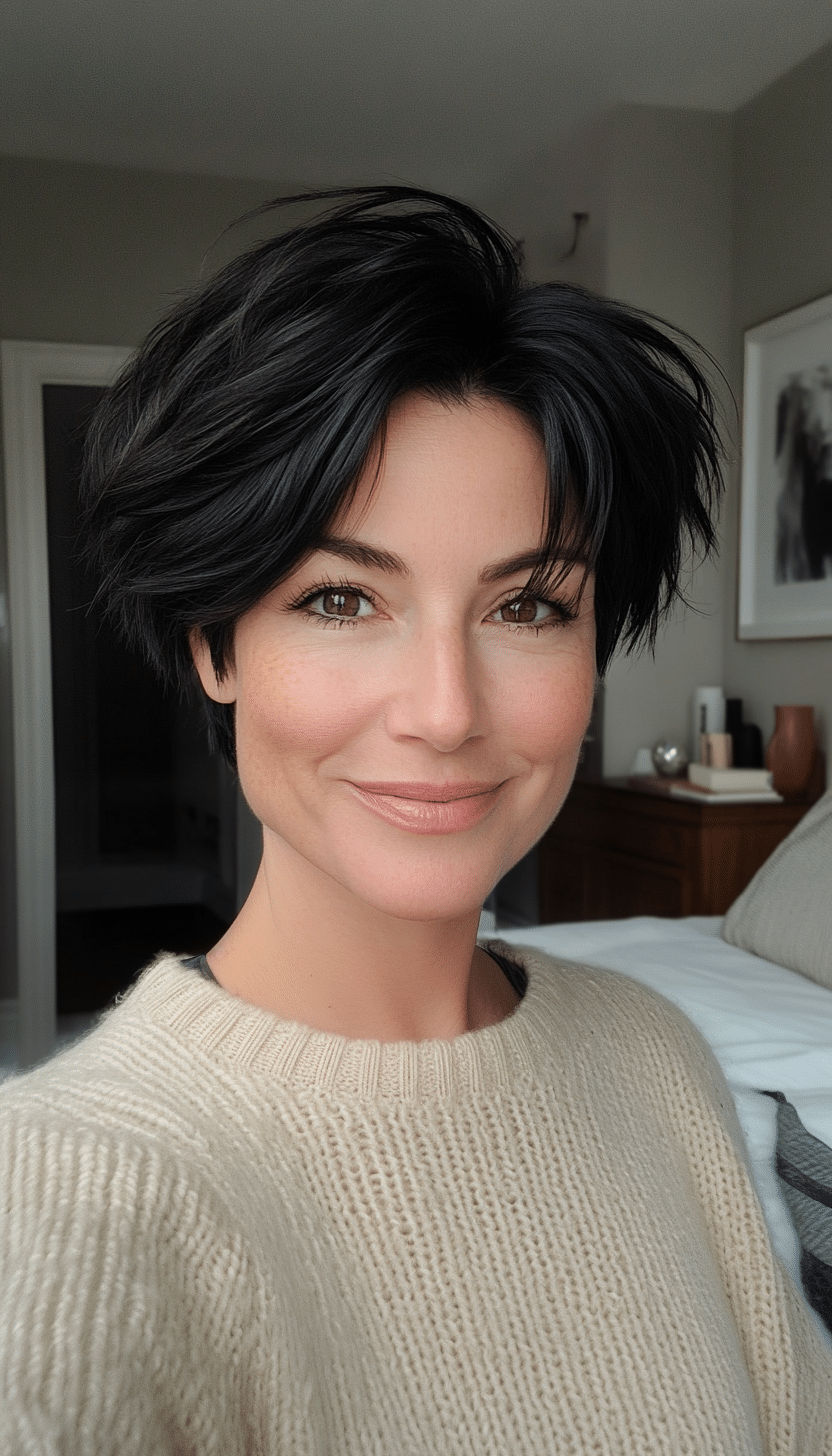 2. Textured Pixie with Soft Black (Best Hairstyles For Women Over 50) - Best Hairstyles For Women Over 50