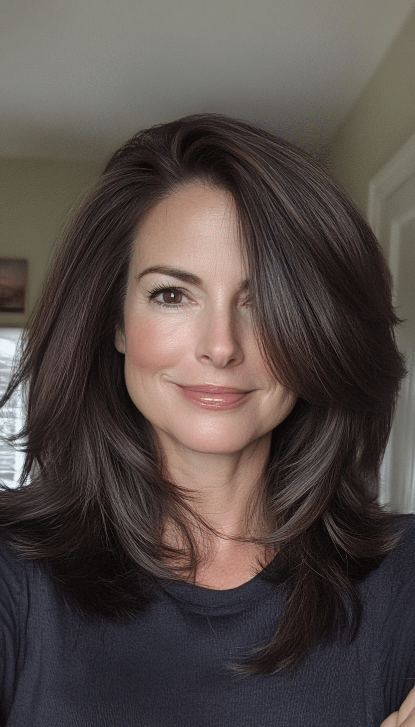 3. Shoulder-Length Layers with Dark Brown (Best Hairstyles For Women Over 50) - Best Hairstyles For Women Over 50