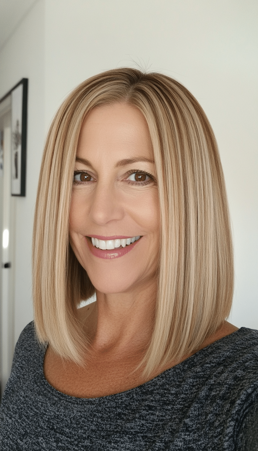 8. Sleek Shoulder-Length Cut with Honey Blonde (Best Hairstyles For Women Over 50) - Best Hairstyles For Women Over 50