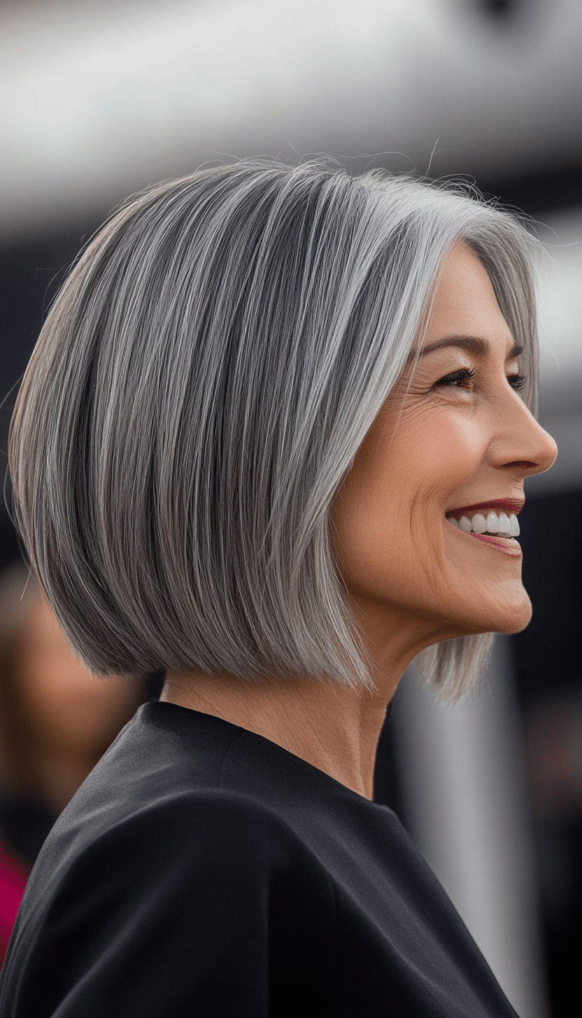 9. Blunt Bob with Salt-and-Pepper Blend (Best Hairstyles For Women Over 50) - Best Hairstyles For Women Over 50
