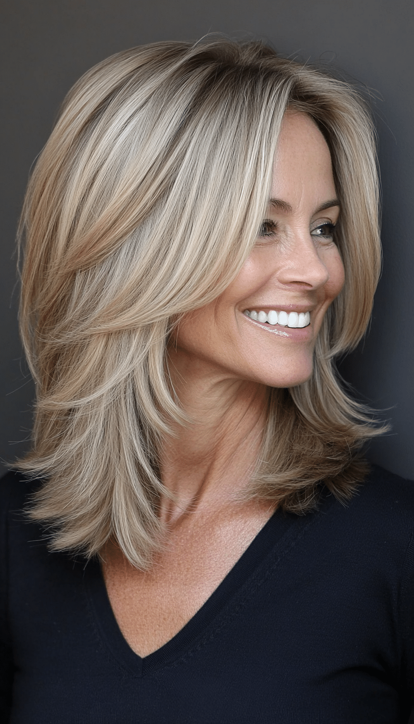12. Side-Swept Lob with Sandy Blonde (Best Hairstyles For Women Over 50) - Best Hairstyles For Women Over 50