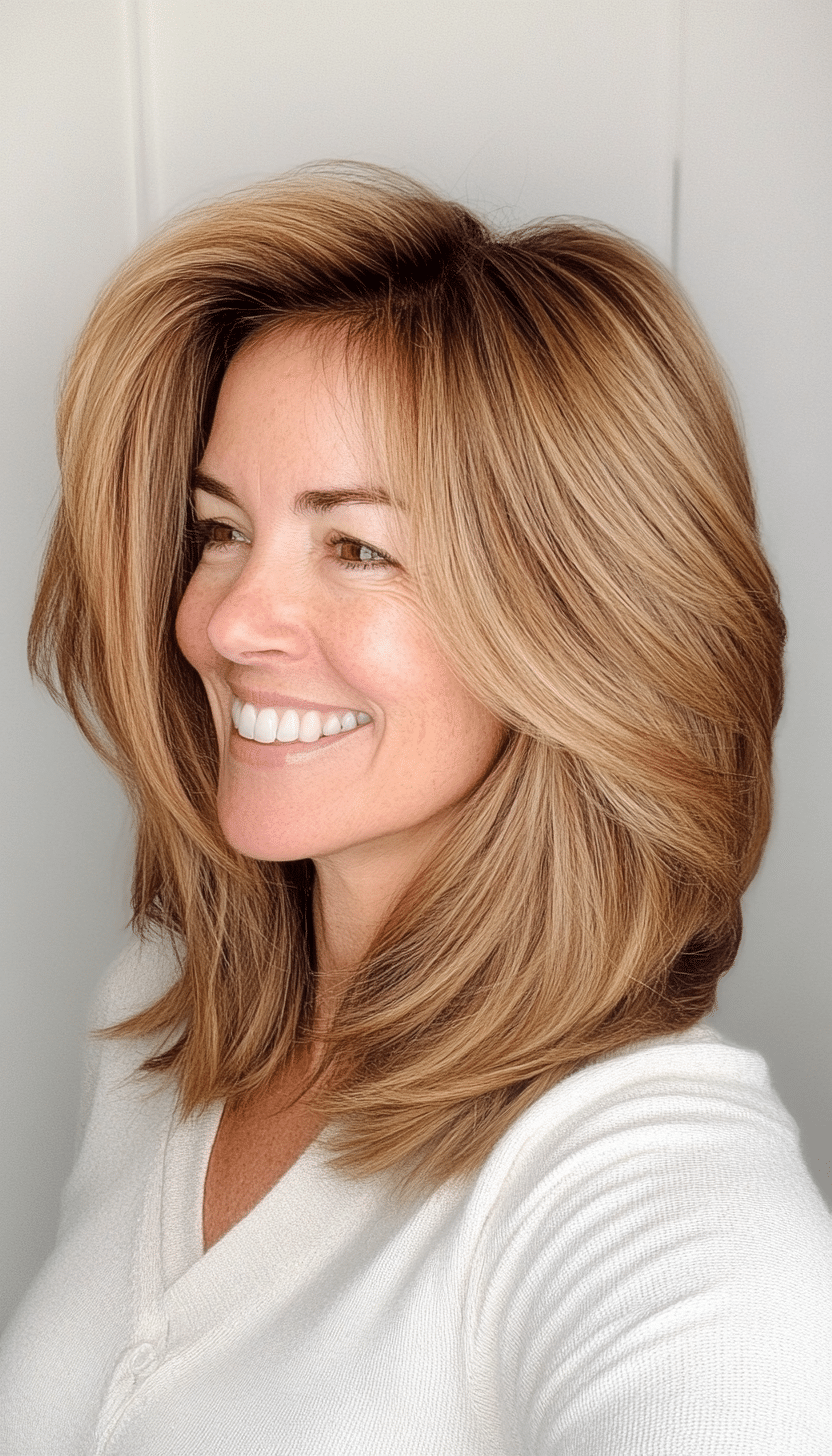 21. Layered Shoulder Cut with Honey Brown (Best Hairstyles For Women Over 50) - Best Hairstyles For Women Over 50
