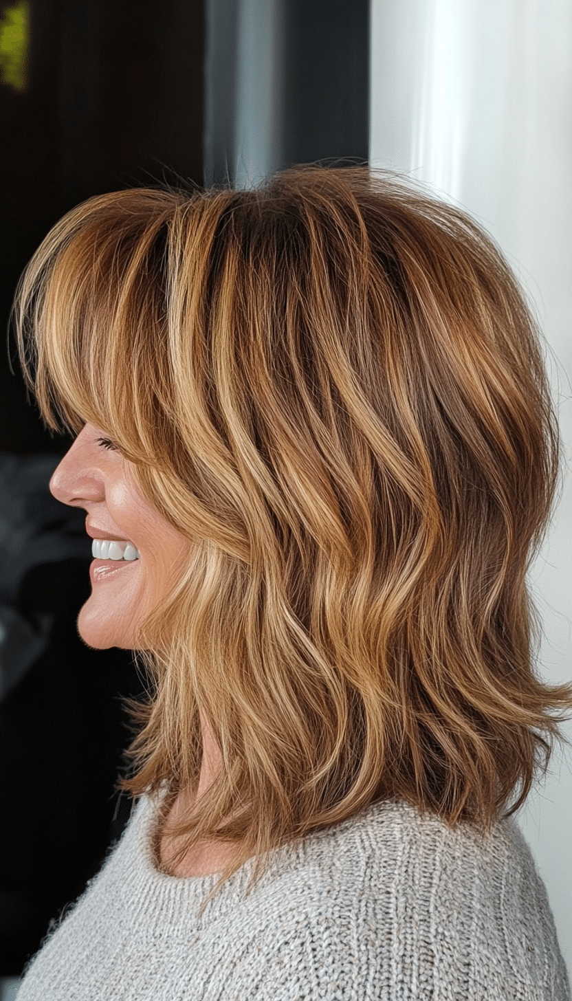 23. Shaggy Lob with Warm Golden Brown (Best Hairstyles For Women Over 50) - Best Hairstyles For Women Over 50