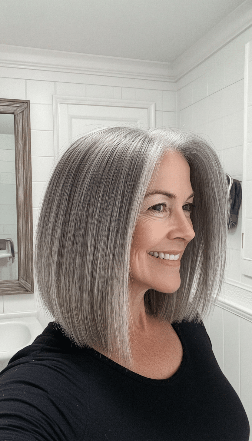 24. Blunt Mid-Length Cut with Natural Gray (Best Hairstyles For Women Over 50) - Best Hairstyles For Women Over 50