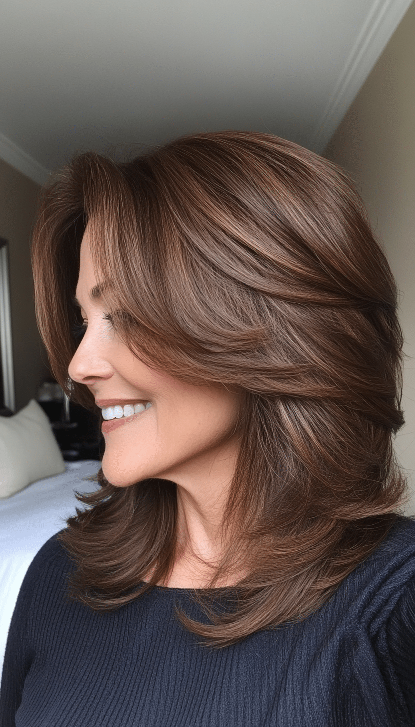 27. Soft Layered Cut with Cinnamon Brown (Best Hairstyles For Women Over 50) - Best Hairstyles For Women Over 50