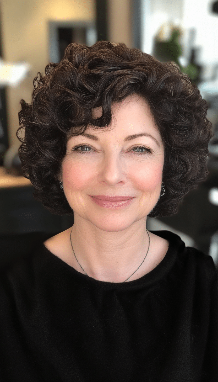6. Rounded Curly Bob with Espresso Depth (Short Curly Hairstyles For Older Women) - Short Curly Hairstyles For Older Women