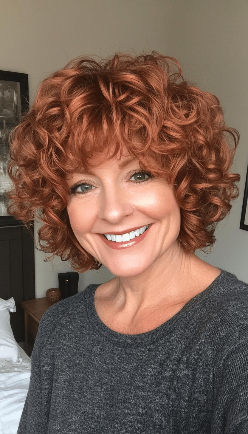7. Short Layered Curls in Warm Auburn (Short Curly Hairstyles For Older Women) - Short Curly Hairstyles For Older Women