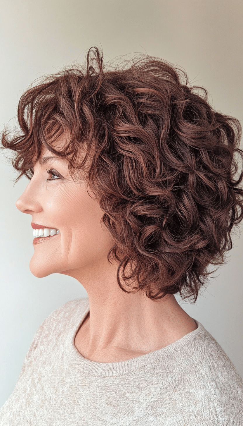 18. Curly Shag in Deep Mahogany (Short Curly Hairstyles For Older Women) - Short Curly Hairstyles For Older Women