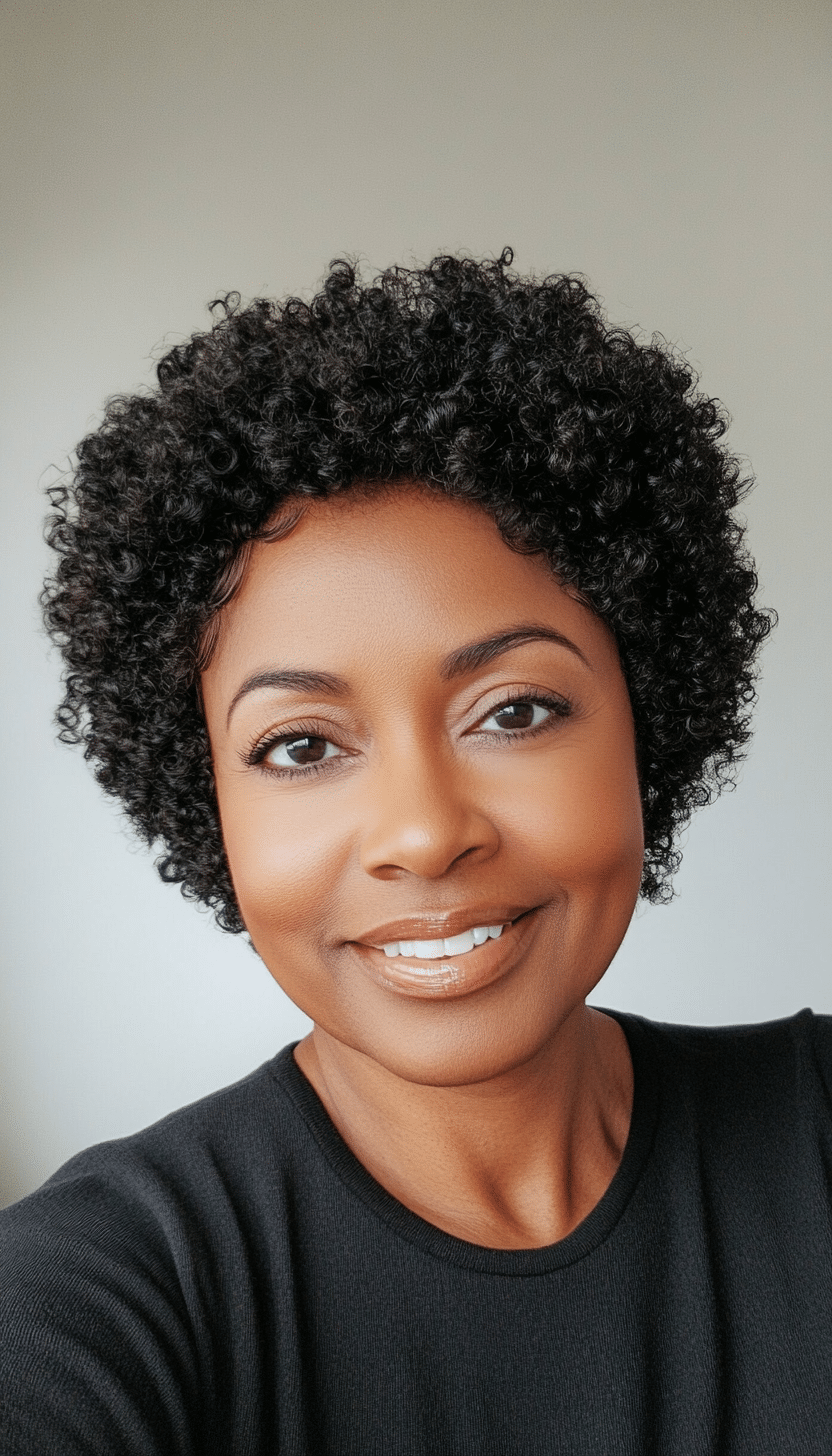 19. Short Afro Curls in Natural Black (Short Curly Hairstyles For Older Women) - Short Curly Hairstyles For Older Women
