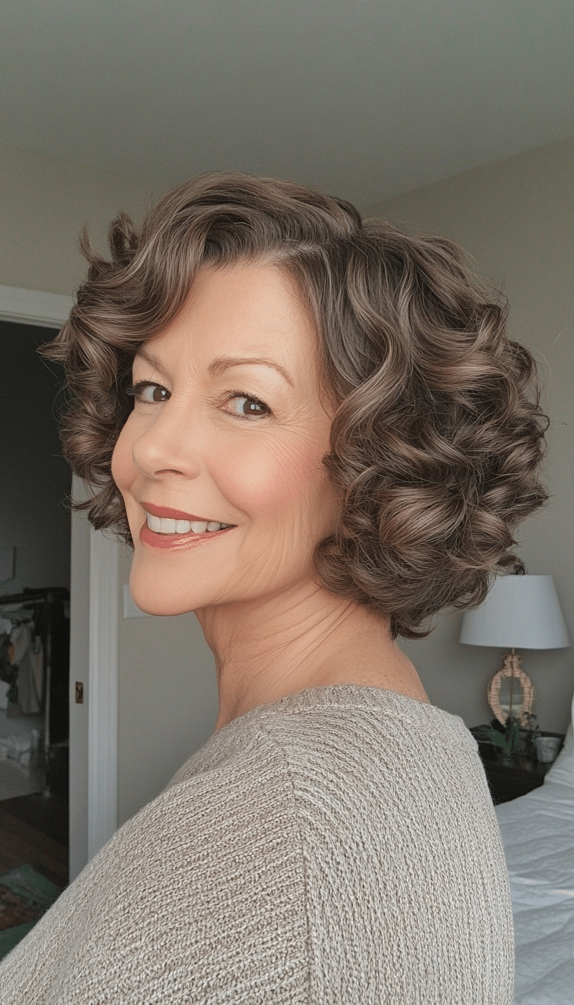23. Side-Parted Soft Curls in Dark Ash Brown (Short Curly Hairstyles For Older Women) - Short Curly Hairstyles For Older Women
