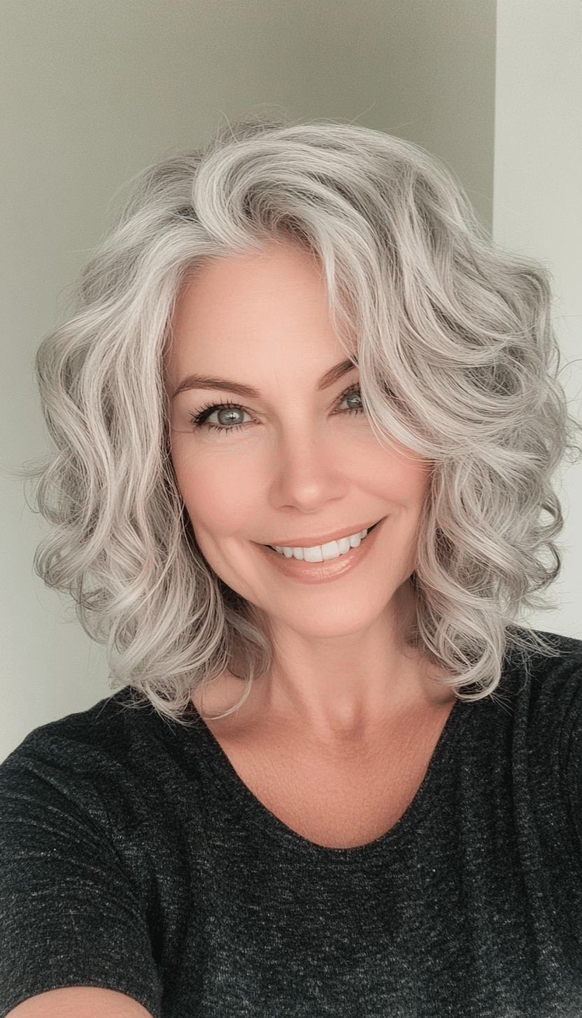25. Soft Wavy Bob in Pearl Gray (Short Curly Hairstyles For Older Women) - Short Curly Hairstyles For Older Women