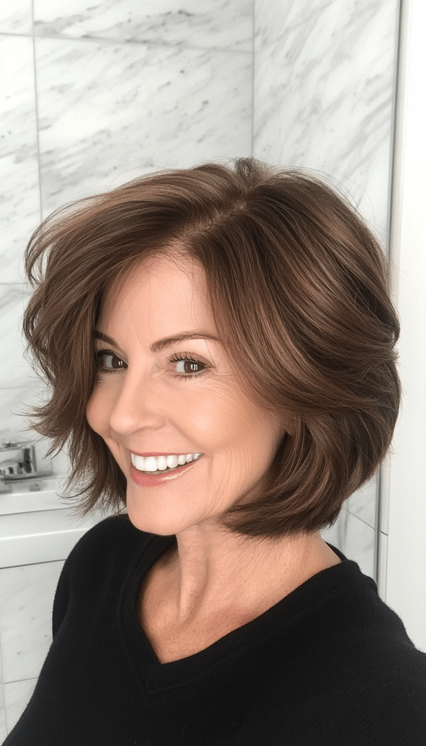 1. Soft Layered Bob in Warm Chestnut (Best Hairstyles For Women Over 60) - Best Hairstyles For Women Over 60