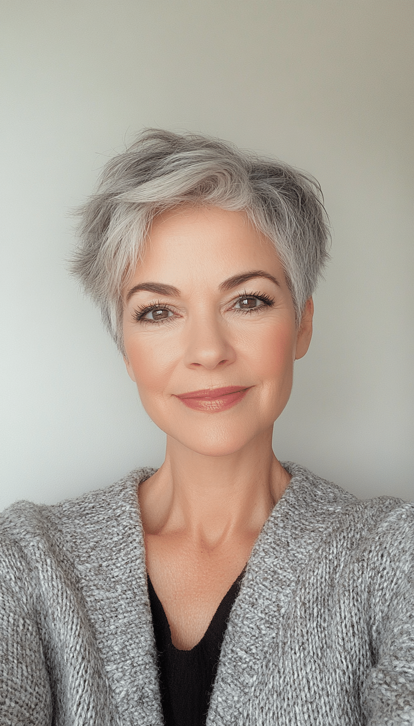 2. Textured Pixie Cut in Salt & Pepper (Best Hairstyles For Women Over 60) - Best Hairstyles For Women Over 60