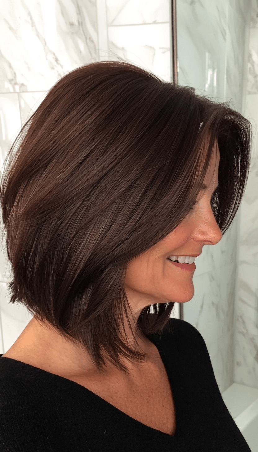 7. Layered Lob in Dark Mocha (Best Hairstyles For Women Over 60) - Best Hairstyles For Women Over 60