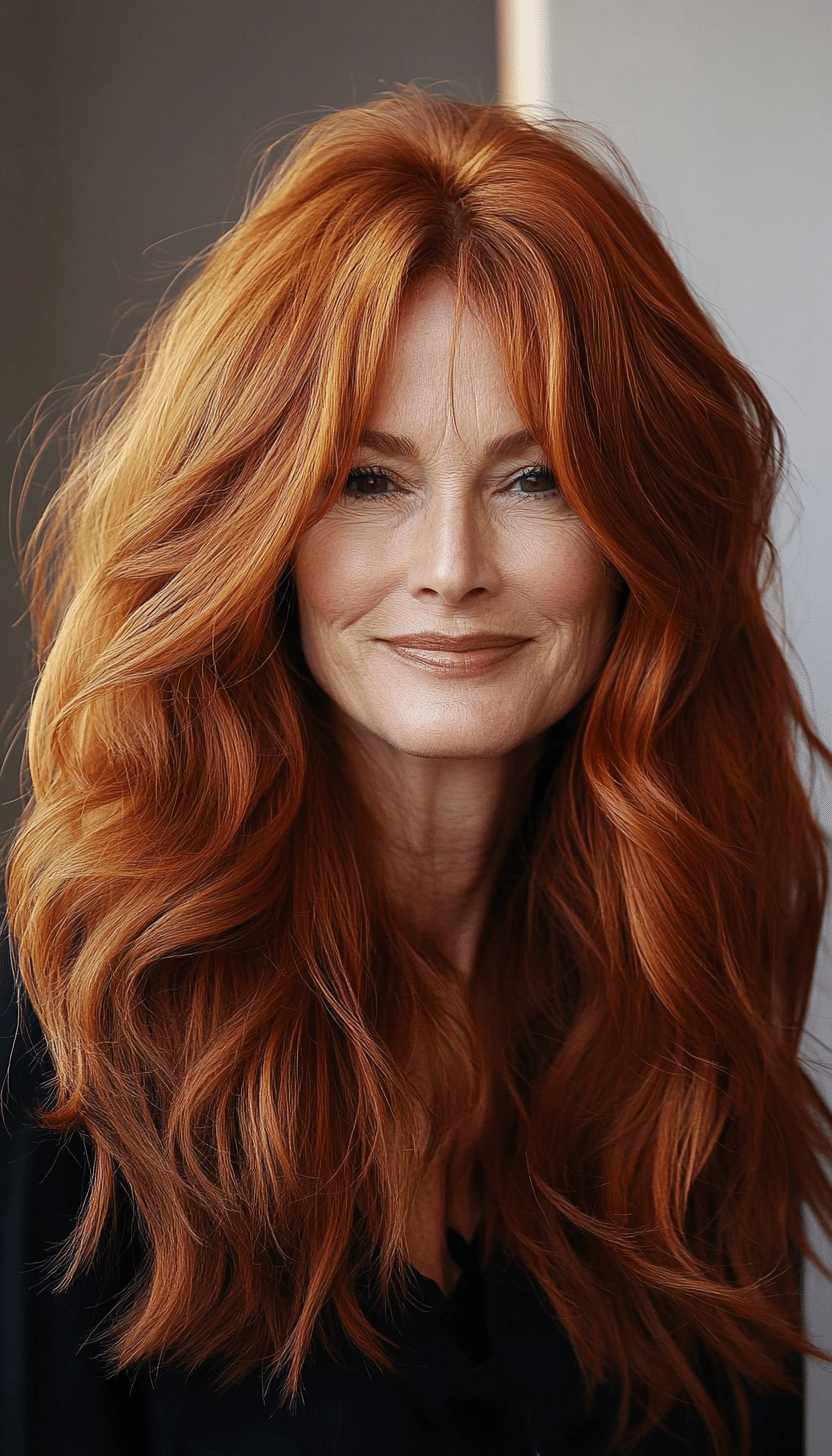 10. Long Layered Shag in Warm Auburn (Best Hairstyles For Women Over 60) - Best Hairstyles For Women Over 60