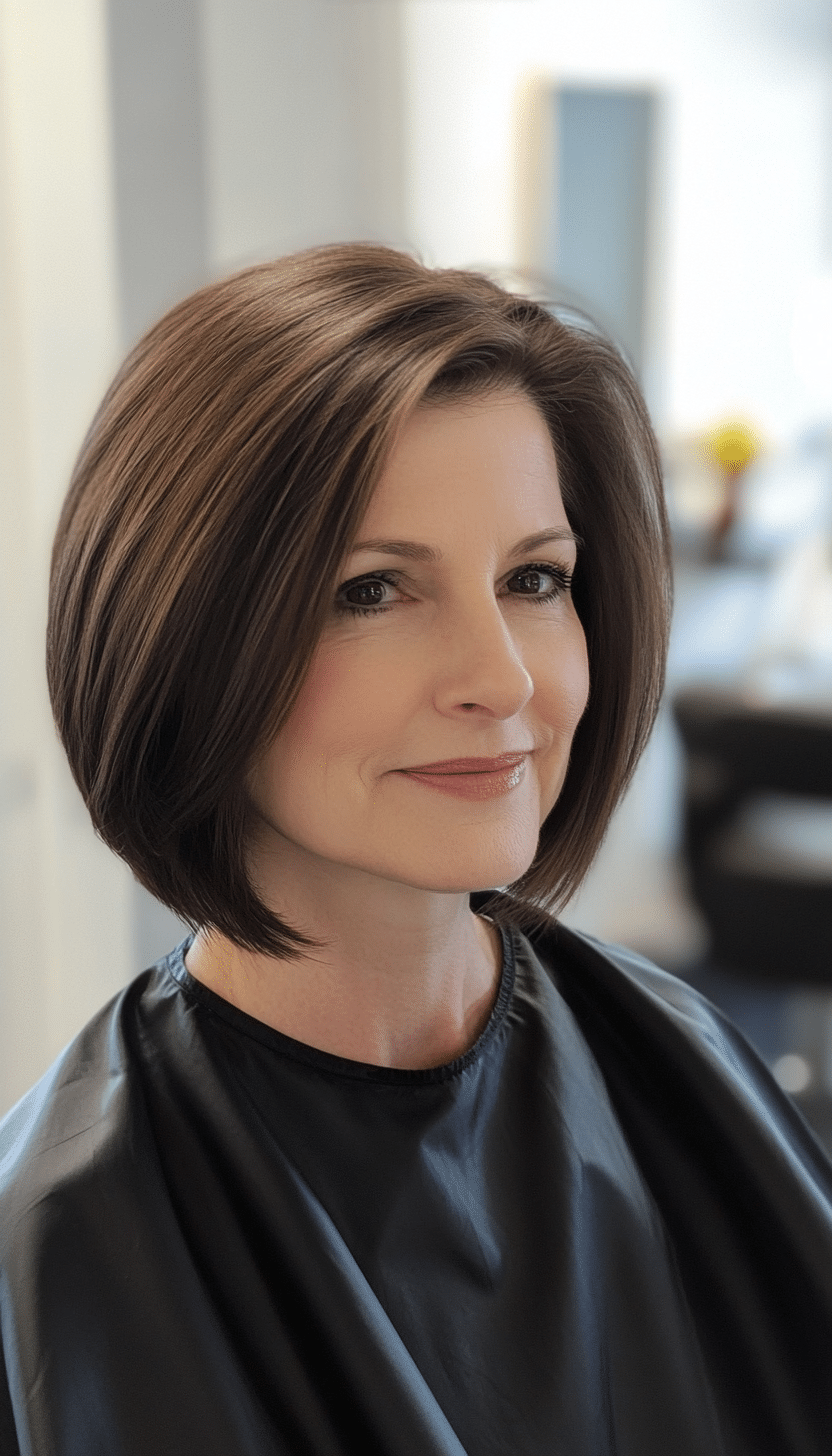 11. Sleek Blunt Bob in Espresso Brown (Best Hairstyles For Women Over 60) - Best Hairstyles For Women Over 60