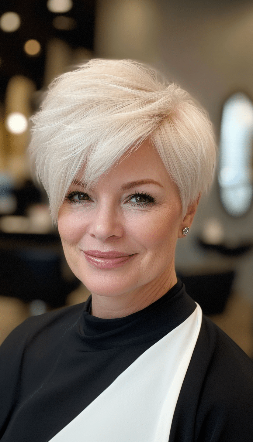 17. Elegant Tapered Pixie in Snowy White (Best Hairstyles For Women Over 60) - Best Hairstyles For Women Over 60