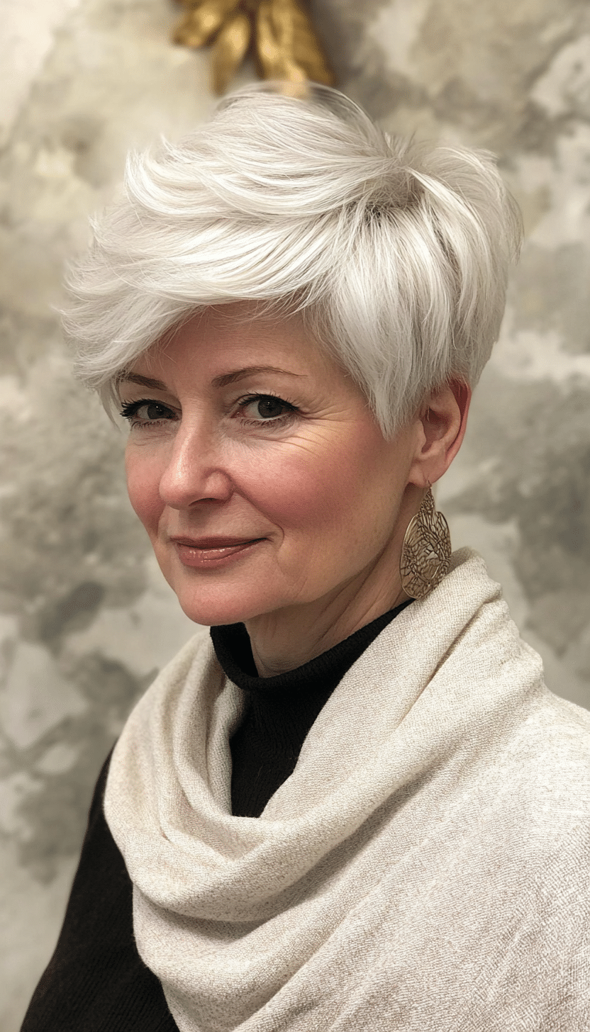 24. Voluminous Short Crop in Natural Snow White (Best Hairstyles For Women Over 60) - Best Hairstyles For Women Over 60