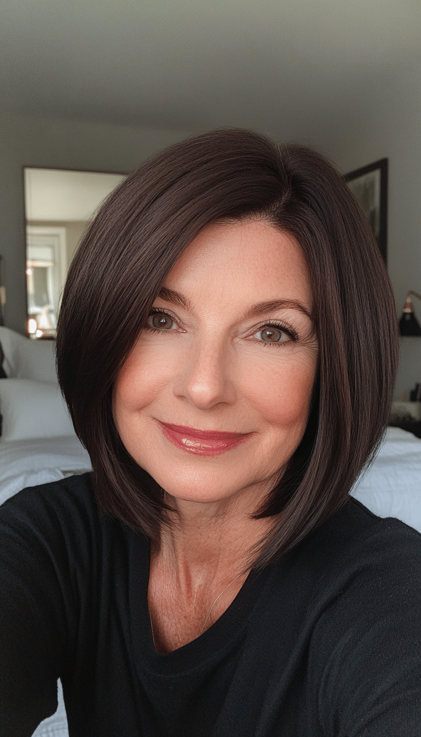 25. Blunt Collarbone Cut in Rich Dark Brown (Best Hairstyles For Women Over 60) - Best Hairstyles For Women Over 60
