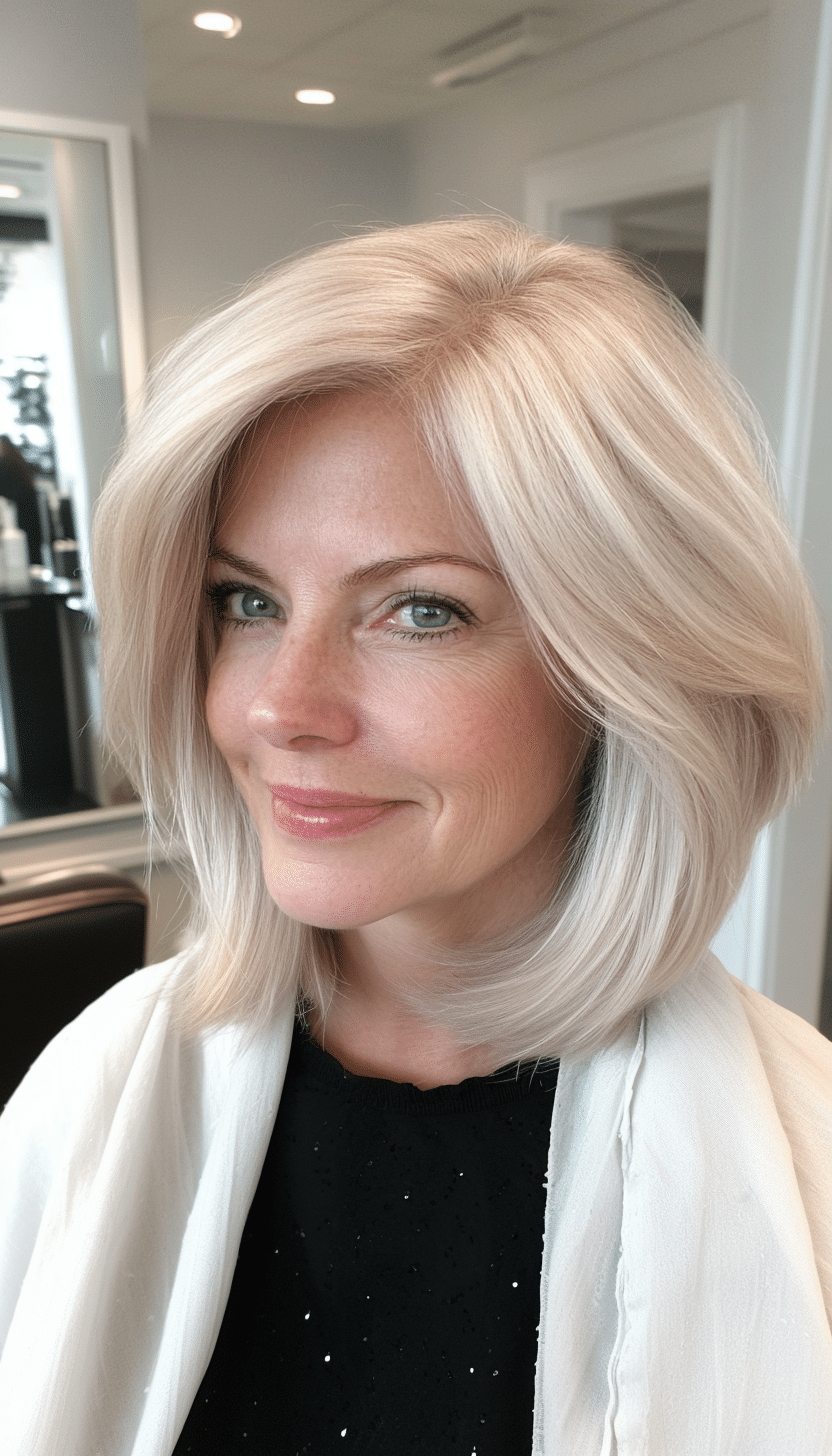 26. Subtle Layered Bob in Soft Pearl Blonde (Best Hairstyles For Women Over 60) - Best Hairstyles For Women Over 60