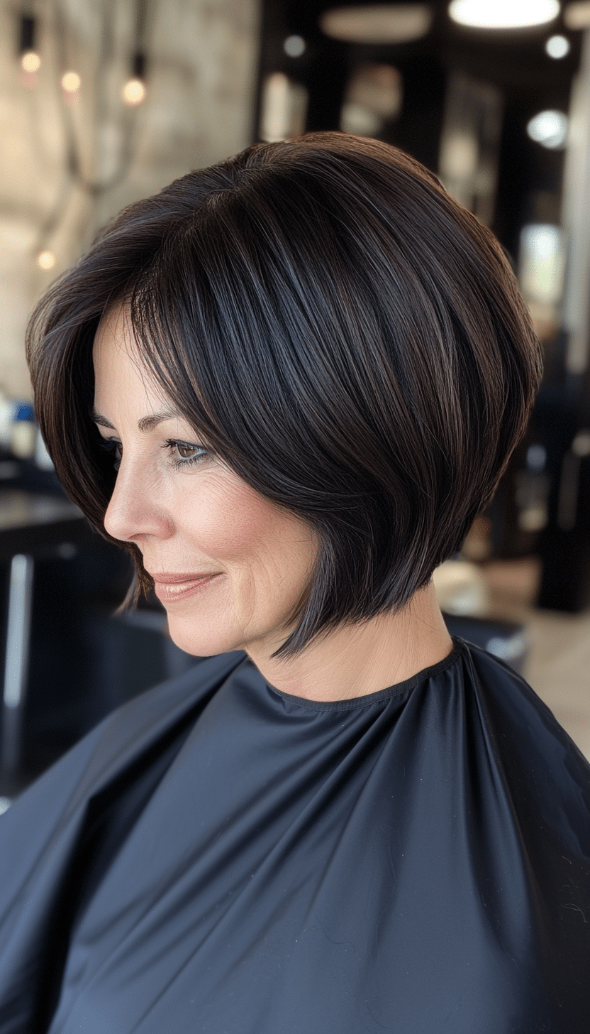 3. Angled Bob in Deep Espresso Brown (Short Hairstyles For Women Over 50 With Thick Hair) - Short Hairstyles For Women Over 50 With Thick Hair
