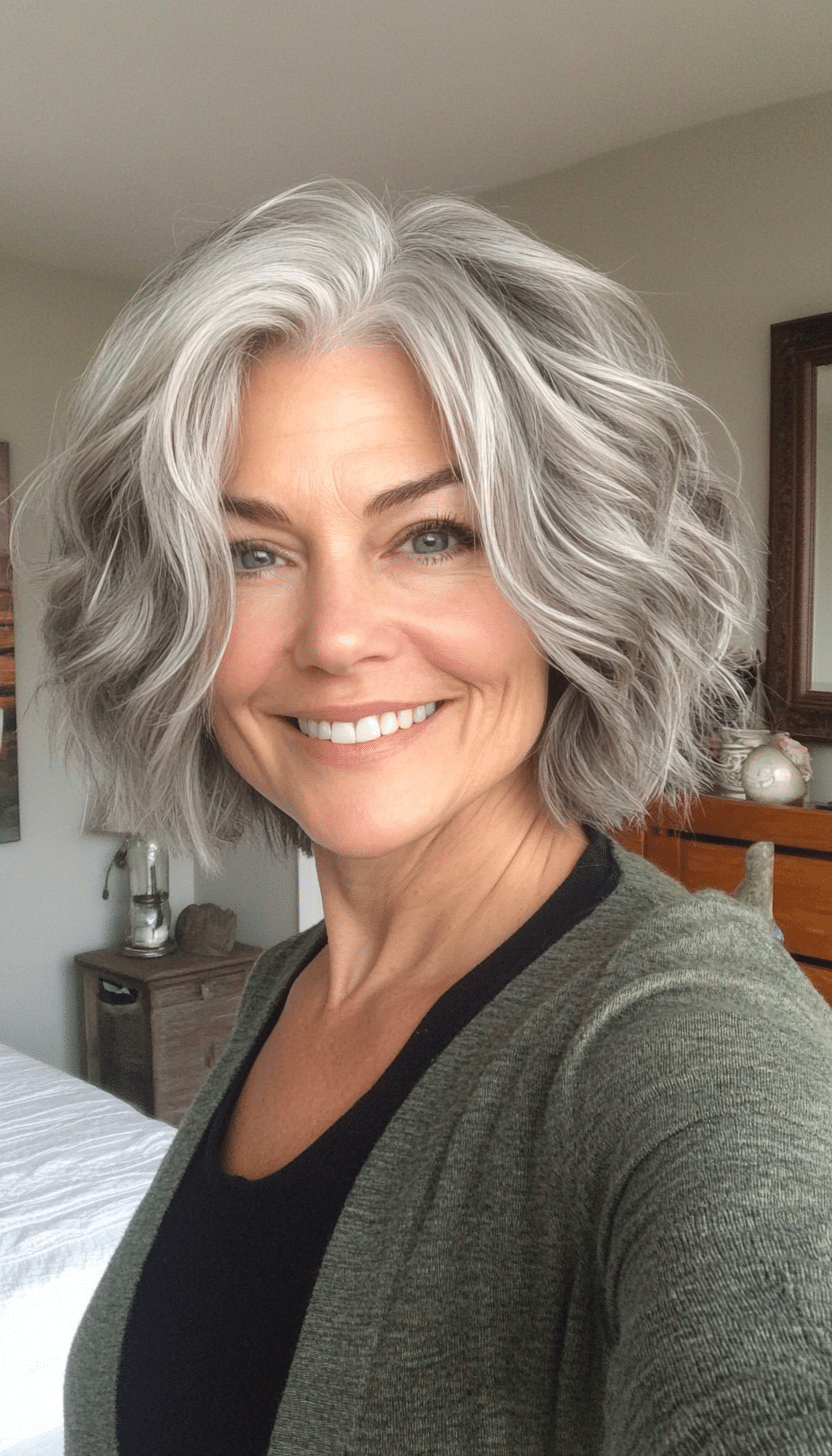 4. Wavy Crop in Ash Gray (Short Hairstyles For Women Over 50 With Thick Hair) - Short Hairstyles For Women Over 50 With Thick Hair
