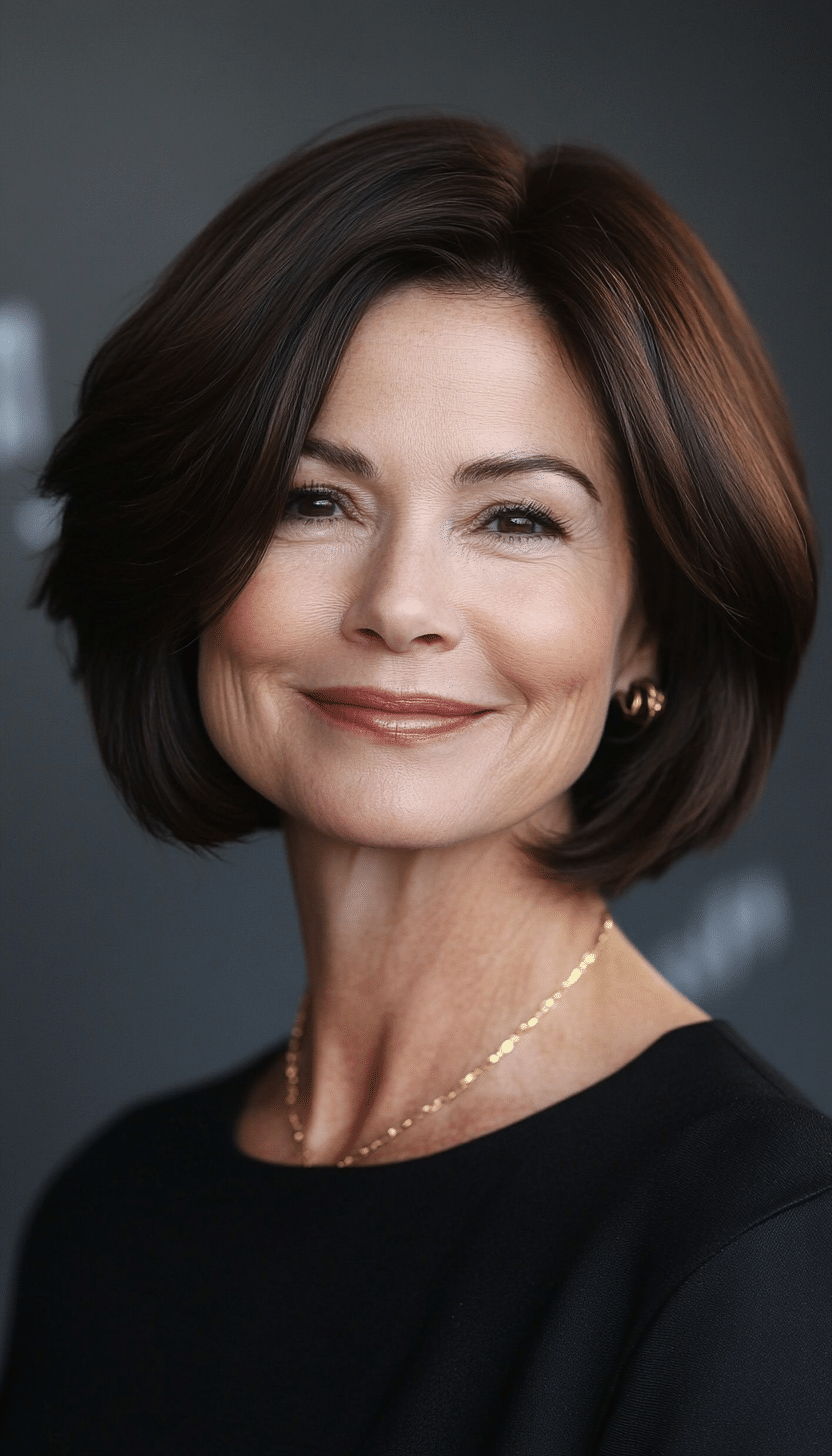 5. Chin-Length Blunt Bob in Dark Chocolate Brown (Short Hairstyles For Women Over 50 With Thick Hair) - Short Hairstyles For Women Over 50 With Thick Hair
