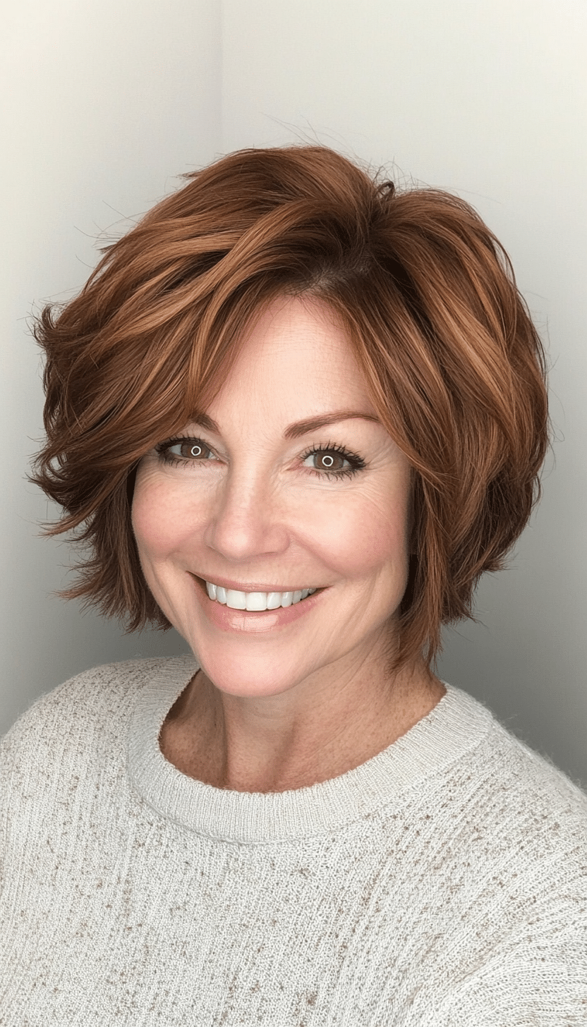 6. Tousled Shag in Caramel Brown (Short Hairstyles For Women Over 50 With Thick Hair) - Short Hairstyles For Women Over 50 With Thick Hair