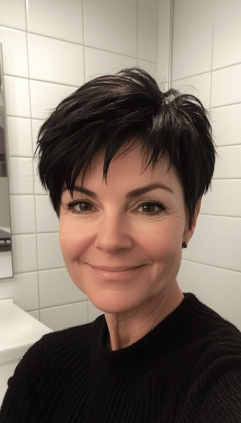 7. Tapered Pixie in Natural Black (Short Hairstyles For Women Over 50 With Thick Hair) - Short Hairstyles For Women Over 50 With Thick Hair