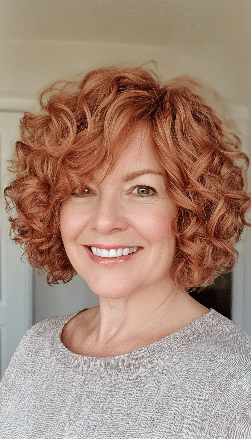 8. Soft Curly Bob in Light Auburn (Short Hairstyles For Women Over 50 With Thick Hair) - Short Hairstyles For Women Over 50 With Thick Hair