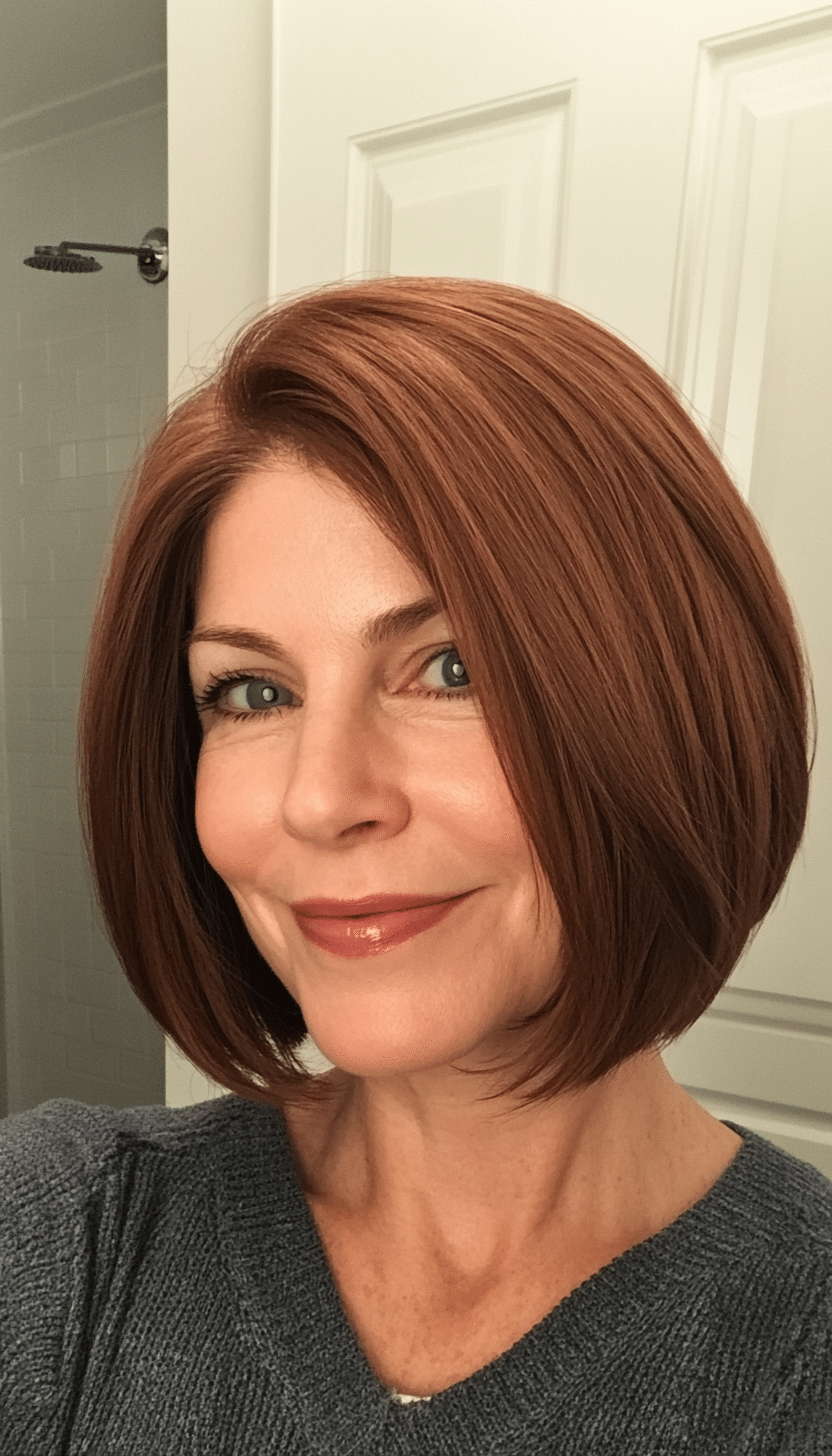 15. French Bob in Rich Chestnut (Short Hairstyles For Women Over 50 With Thick Hair) - Short Hairstyles For Women Over 50 With Thick Hair