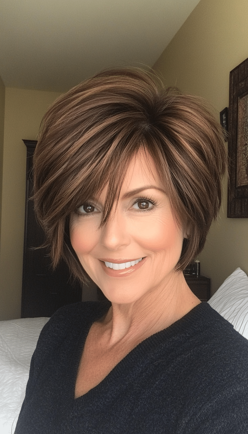 17. Graduated Bob in Warm Brown (Short Hairstyles For Women Over 50 With Thick Hair) - Short Hairstyles For Women Over 50 With Thick Hair