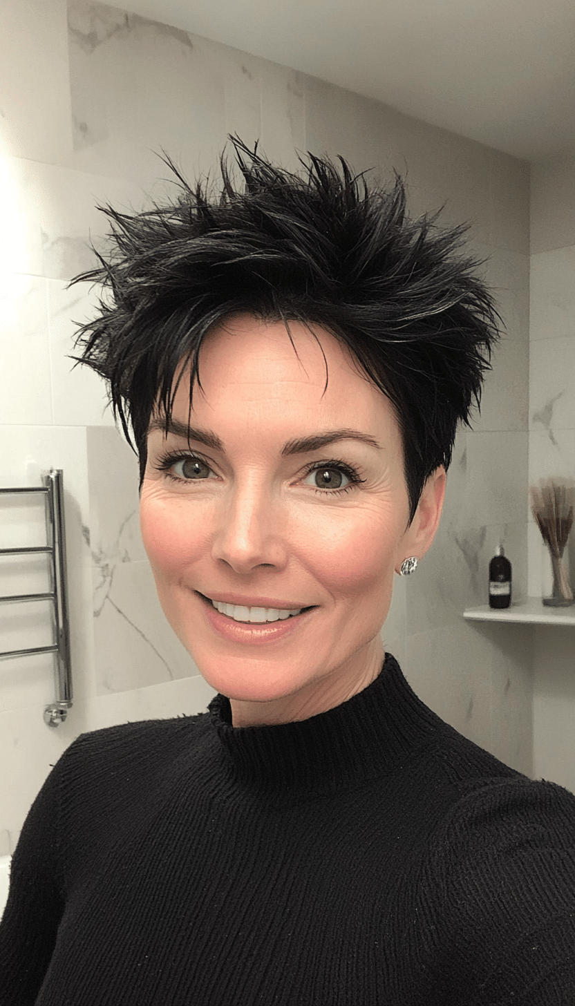 18. Edgy Textured Pixie in Deep Black (Short Hairstyles For Women Over 50 With Thick Hair) - Short Hairstyles For Women Over 50 With Thick Hair