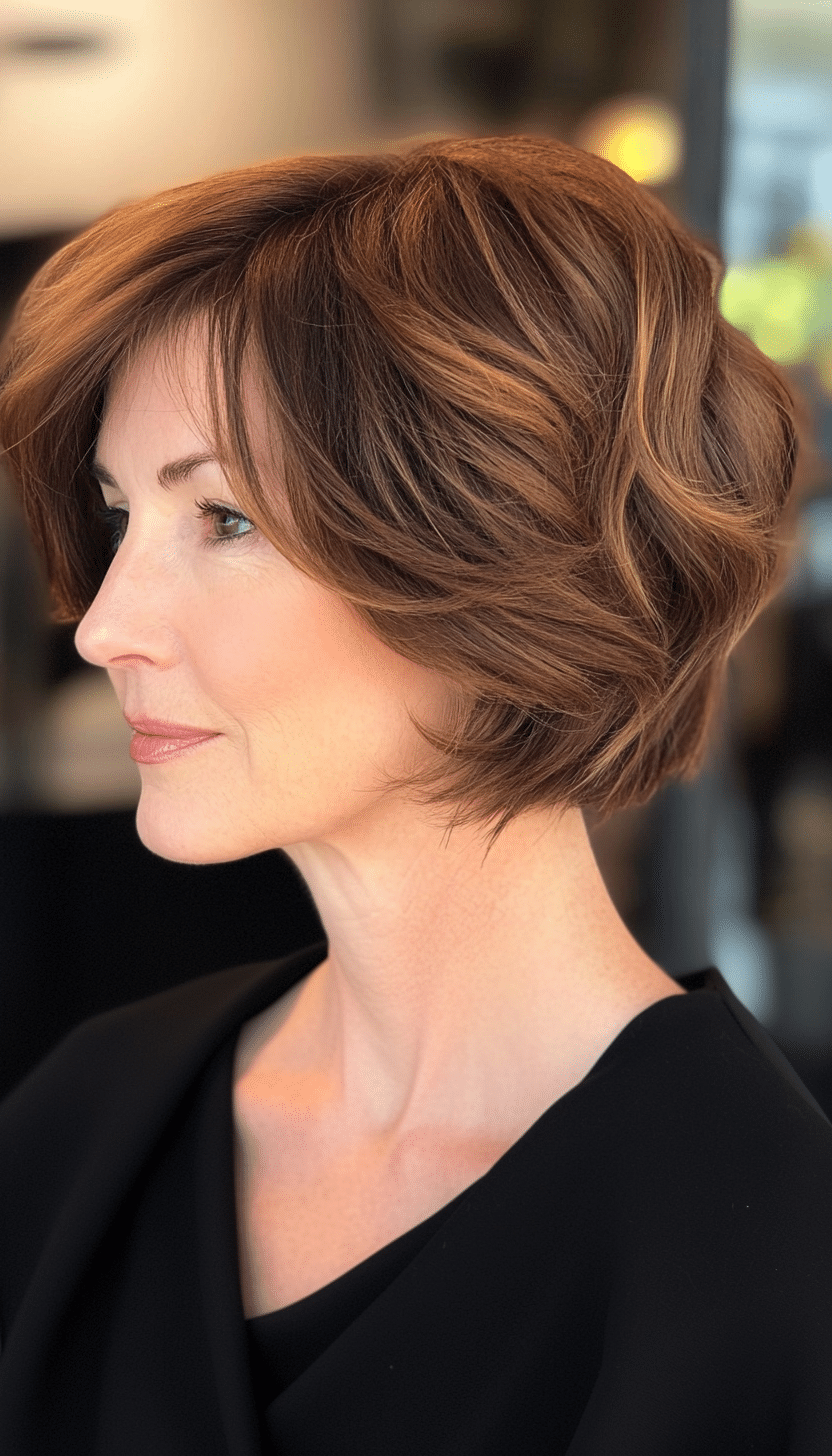 19. Asymmetrical Bob in Honey Brown (Short Hairstyles For Women Over 50 With Thick Hair) - Short Hairstyles For Women Over 50 With Thick Hair