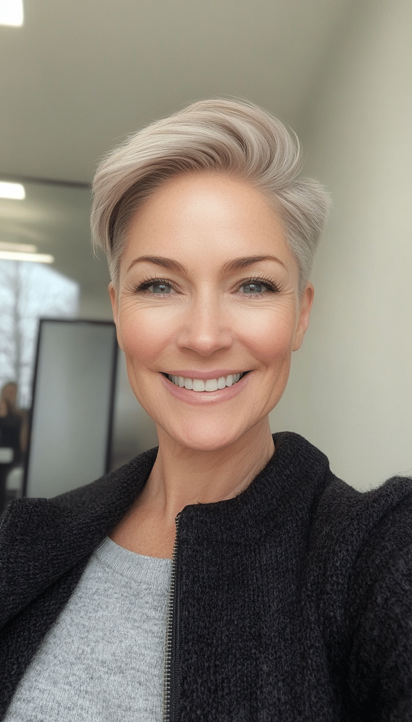 20. Classic Crop in Ash Blonde (Short Hairstyles For Women Over 50 With Thick Hair) - Short Hairstyles For Women Over 50 With Thick Hair