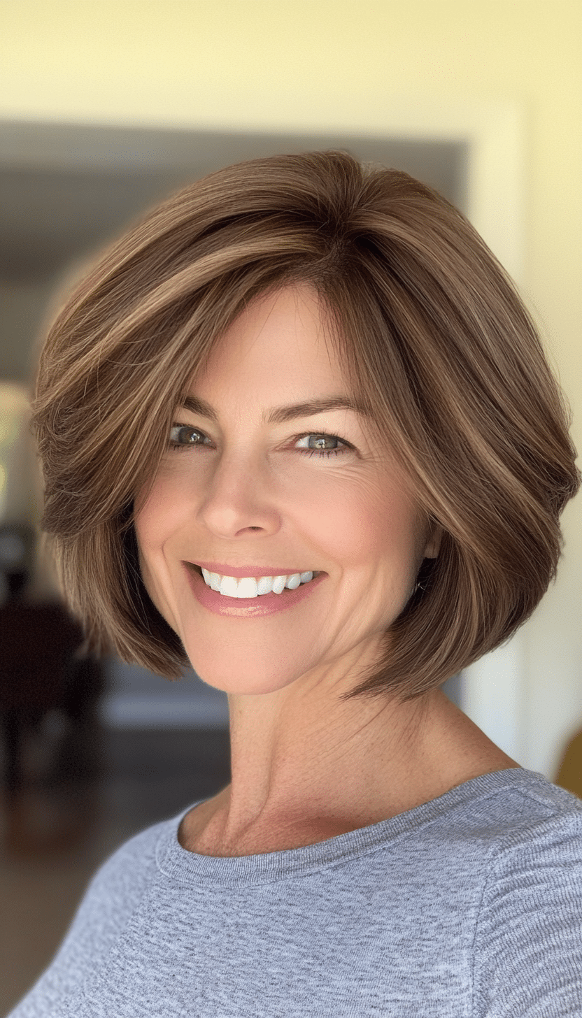 21. Layered Lob (Long Bob) in Medium Brown (Short Hairstyles For Women Over 50 With Thick Hair) - Short Hairstyles For Women Over 50 With Thick Hair