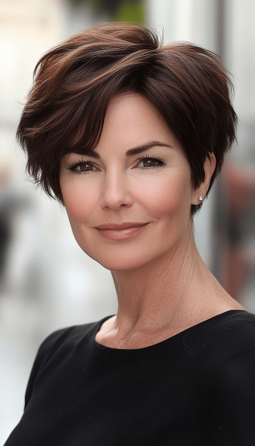 27. Soft Pixie with Gentle Layers in Dark Auburn (Short Hairstyles For Women Over 50 With Thick Hair) - Short Hairstyles For Women Over 50 With Thick Hair