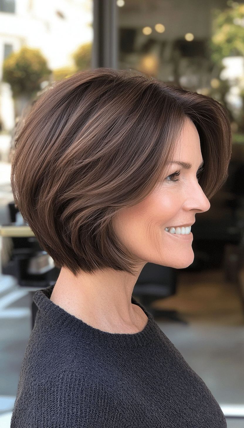 4. Textured French Bob in Dark Chocolate (Short Bob Haircuts For Older Women) - Short Bob Haircuts For Older Women