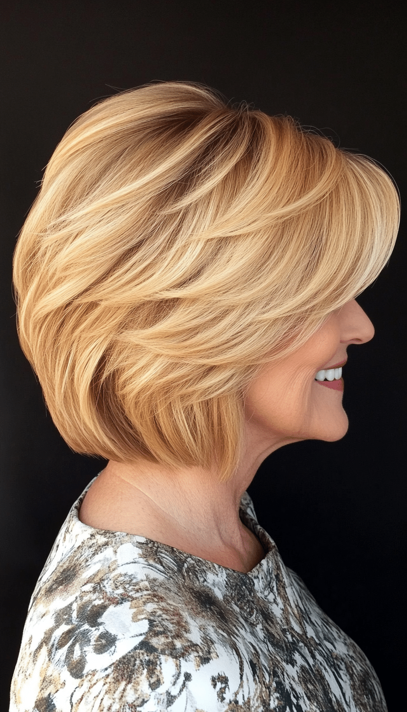 6. Stacked Bob in Golden Blonde (Short Bob Haircuts For Older Women) - Short Bob Haircuts For Older Women