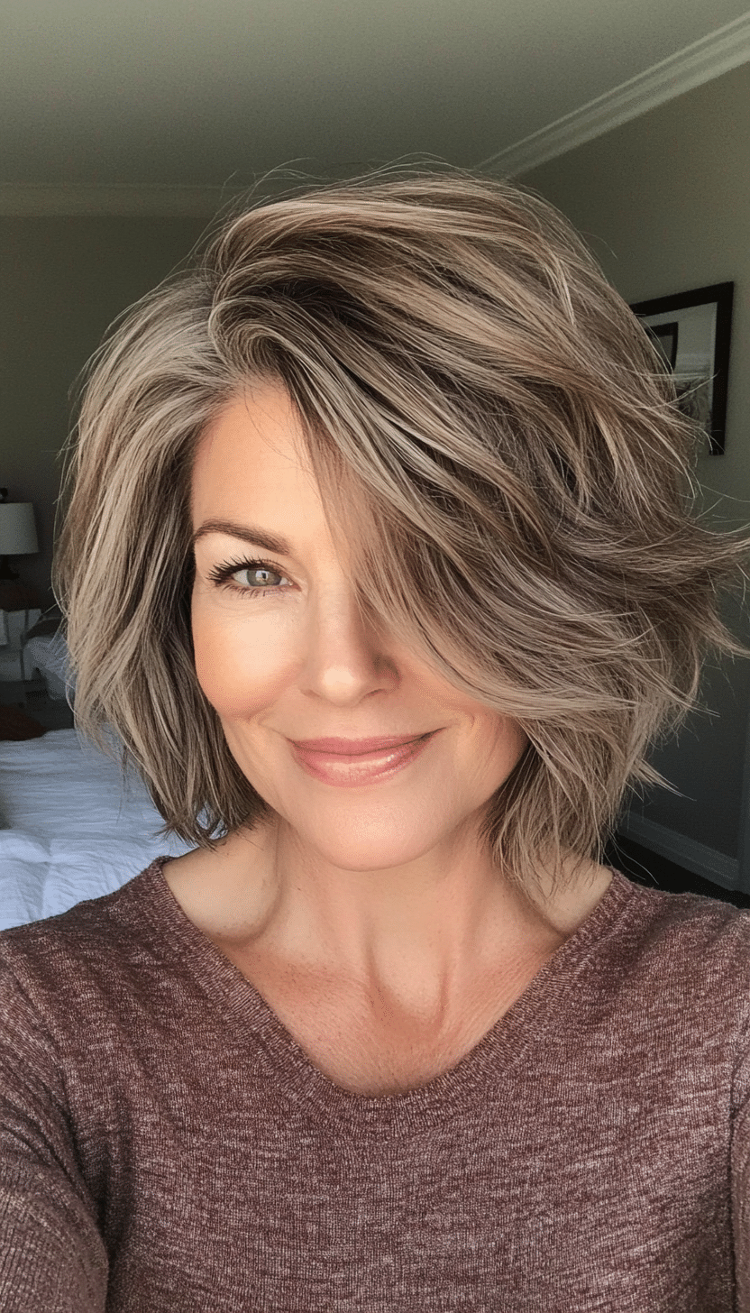 13. Shaggy Bob in Soft Mocha Brown (Short Bob Haircuts For Older Women) - Short Bob Haircuts For Older Women