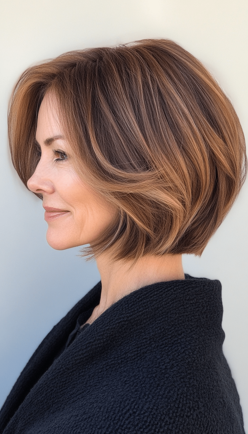 17. Curved Bob in Light Chestnut Brown (Short Bob Haircuts For Older Women) - Short Bob Haircuts For Older Women