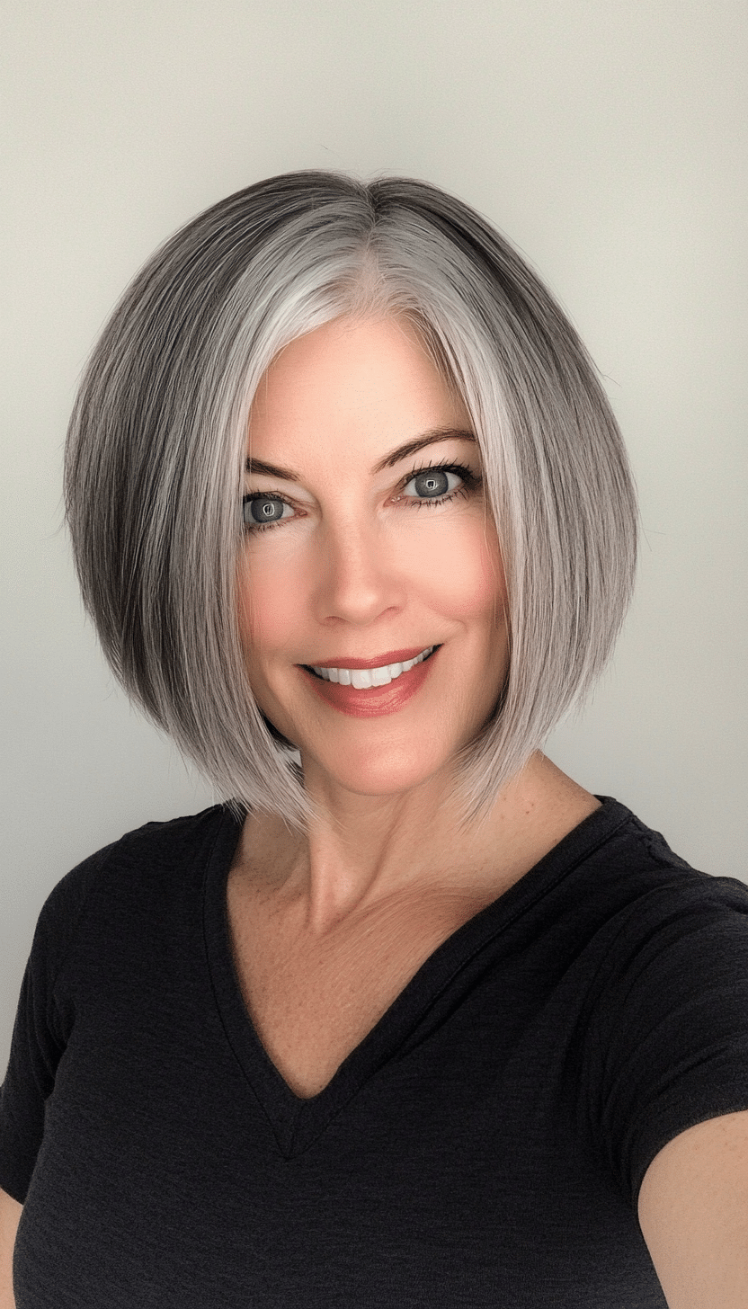 23. Choppy Bob in Deep Charcoal Gray (Short Bob Haircuts For Older Women) - Short Bob Haircuts For Older Women