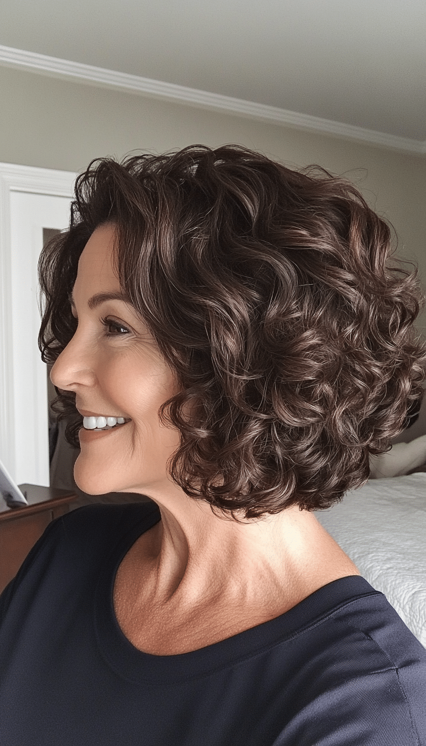 4. Rounded Curly Bob in Rich Espresso Brown (Curly Bob Hairstyles For Over 50) - Curly Bob Hairstyles For Over 50